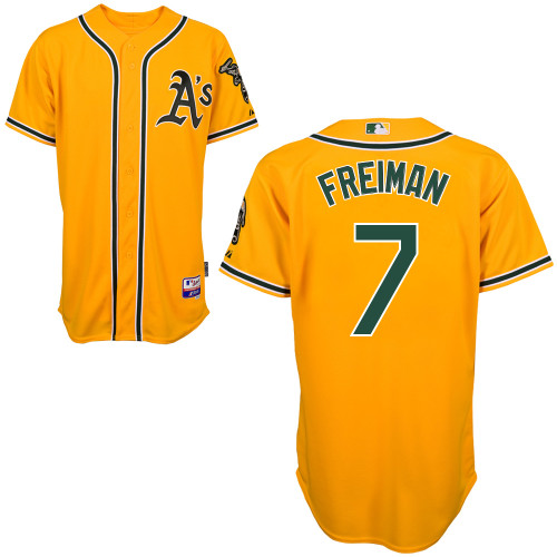 Nate Freiman #7 mlb Jersey-Oakland Athletics Women's Authentic Yellow Cool Base Baseball Jersey